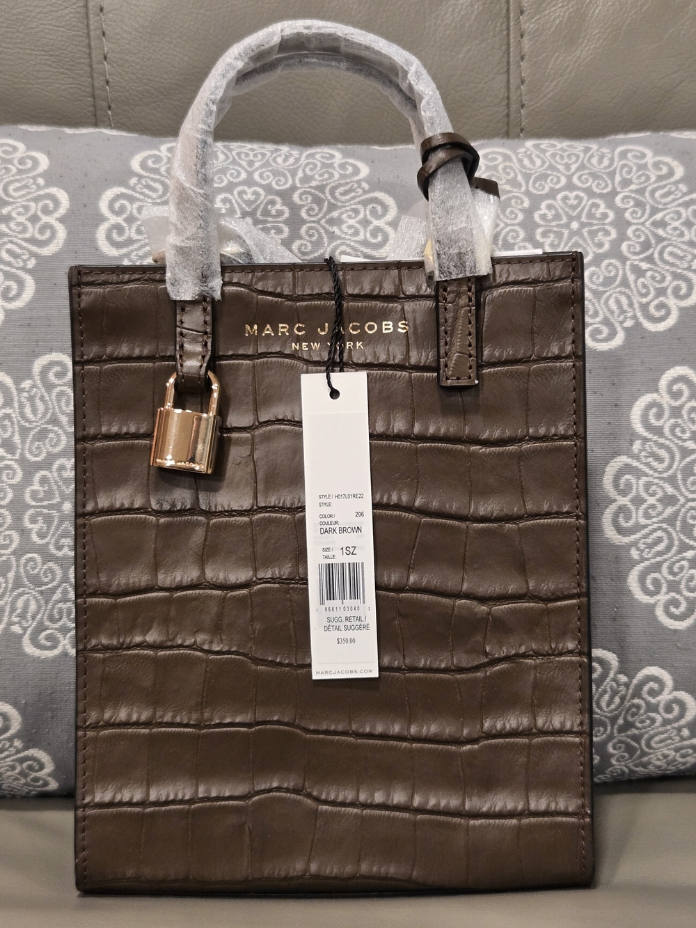 Marc Jacobs Dark Brown Croc-Embossed Leather Tote With Crossbody Strap